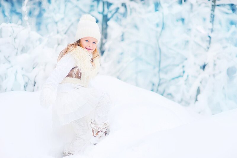Young Girl in Snow — White, Peaceful