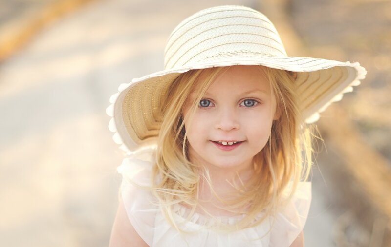 Young Girl in Straw Hat — White
