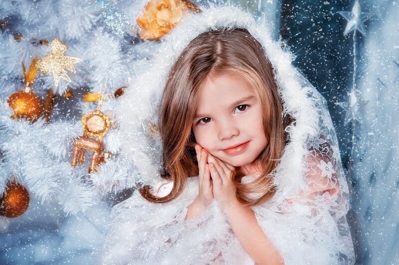 Young Girl in White Coat — Festive