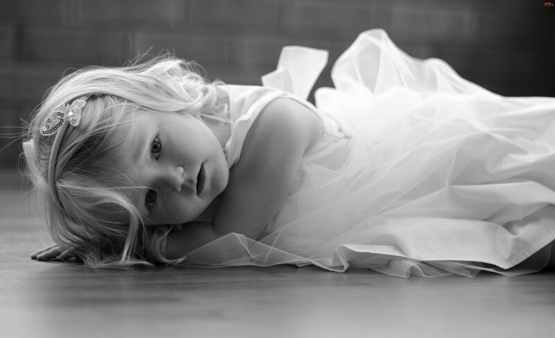 Young Girl in White Dress — Black, Dramatic