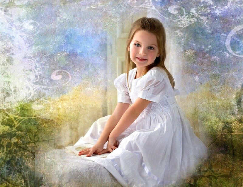 Young Girl in White Dress — Serene, Digital Art