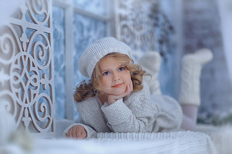Young Girl in Winter Clothes — White