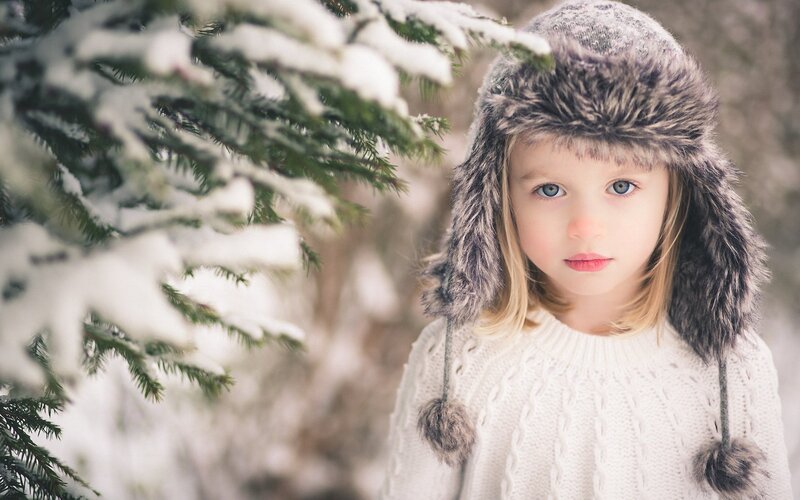 Young Girl in Winter Hat — White