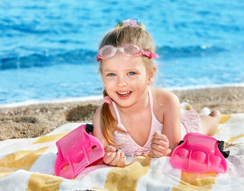 Young Girl on Beach — Blue, Playful