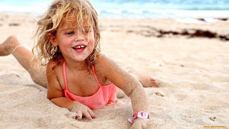 Young Girl on Beach — Pink, Playful