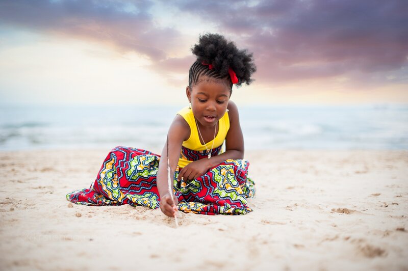 Young Girl on Beach — Yellow