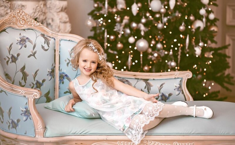 Young Girl on Sofa — Blue