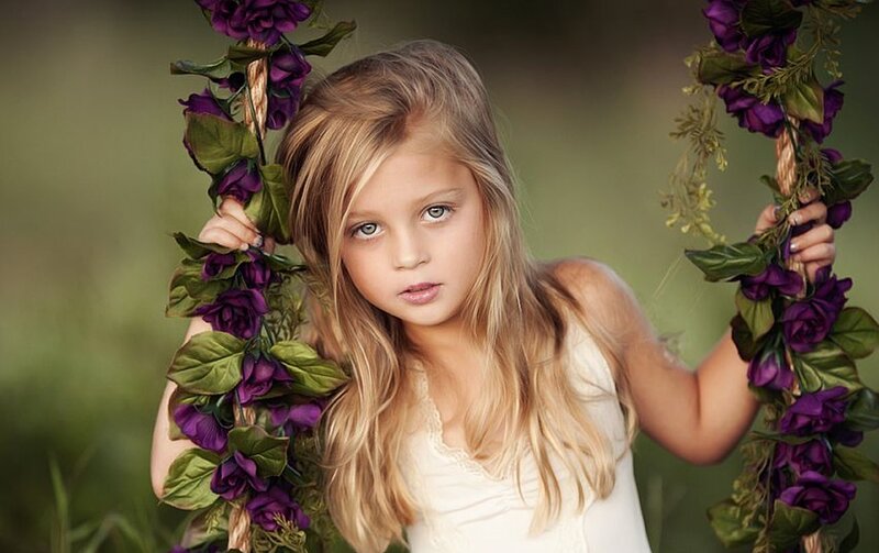 Young Girl on Swing — Purple