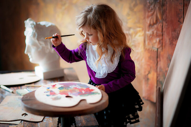 Young Girl Painting — Purple