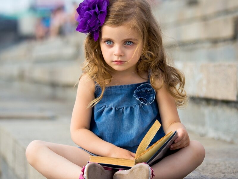 Young Girl Reading Book — Blue, Calm, Afternoon