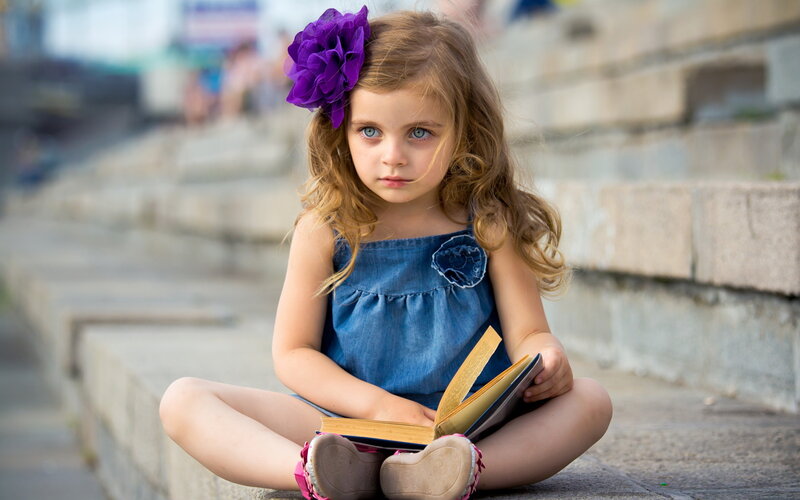 Young Girl Reading Book — Blue, Calm