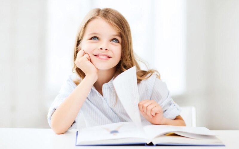 Young Girl Reading Book — White, Calm