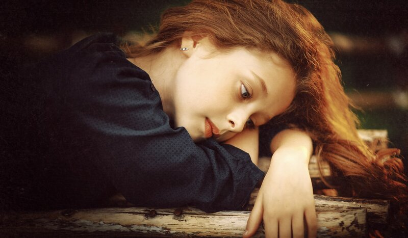 Young Girl Resting — Brown, Contemplative