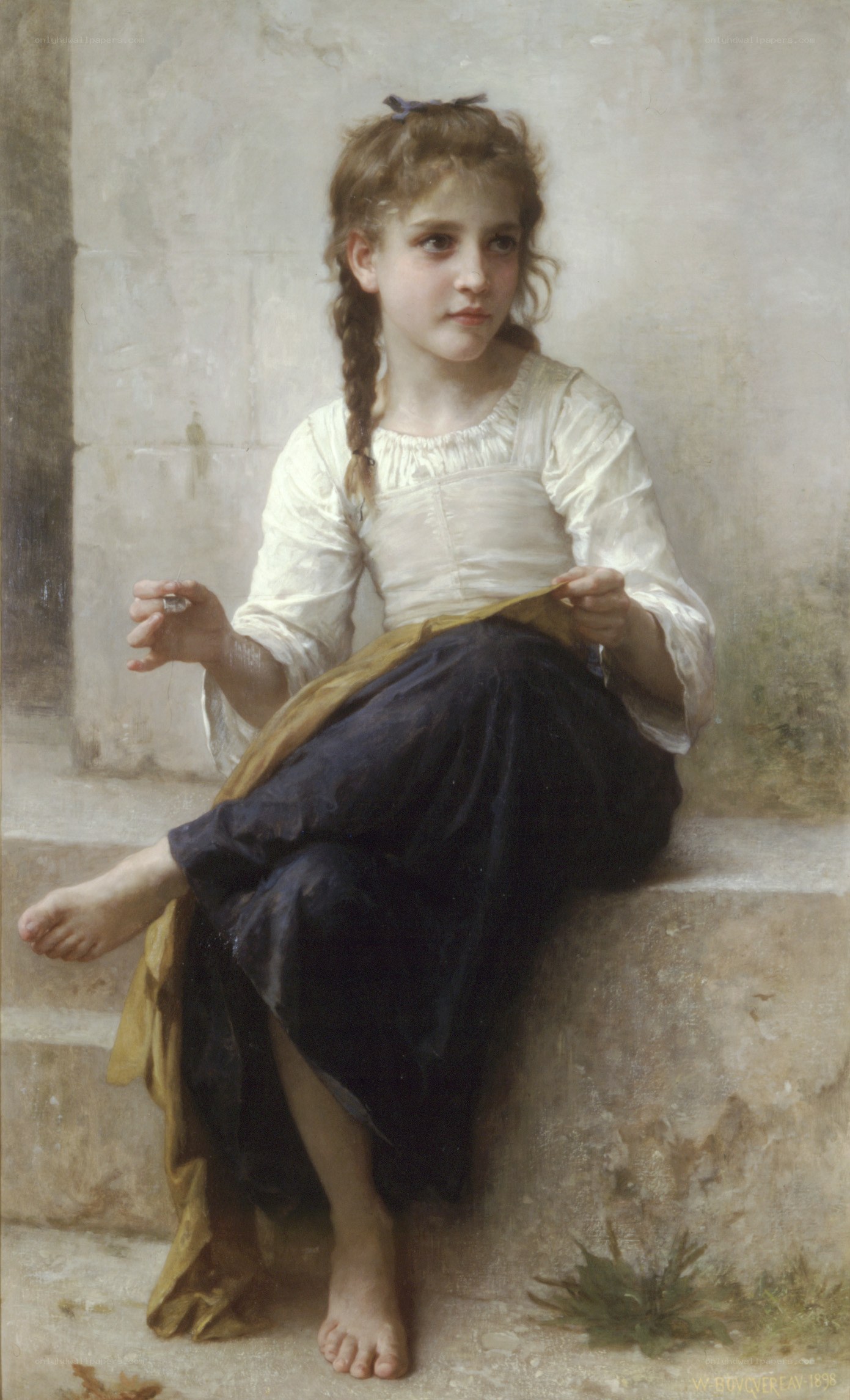 Young girl sitting on steps