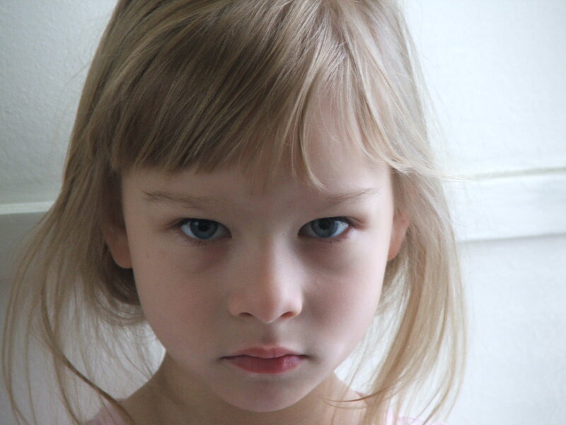 Young Girl with Blue Eyes — Blonde, Neutral, Photograph