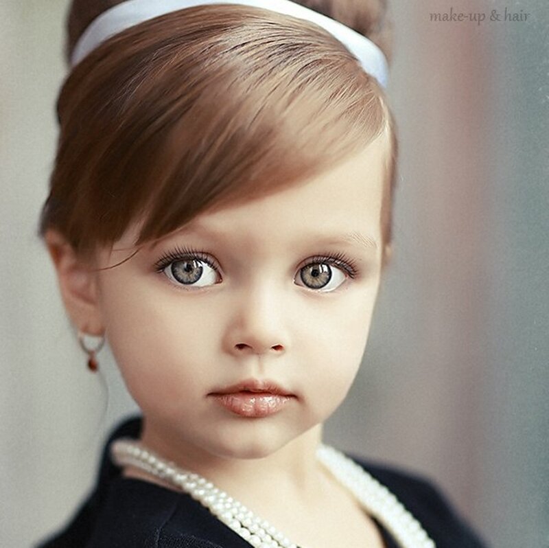 Young Girl with Blue Eyes — Brown, Neutral, Photograph, Headband
