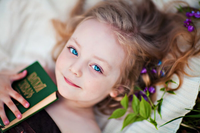 Young Girl with Blue Eyes — White, Serene