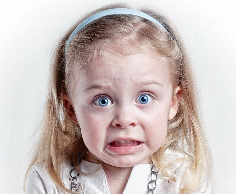 Young Girl with Blue Eyes — White, Startled