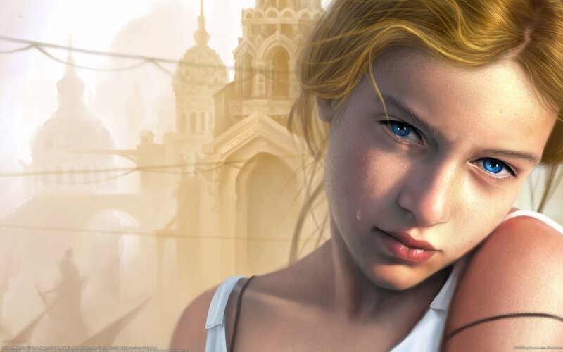 Young Girl with Blue Eyes — Yellow, Dramatic