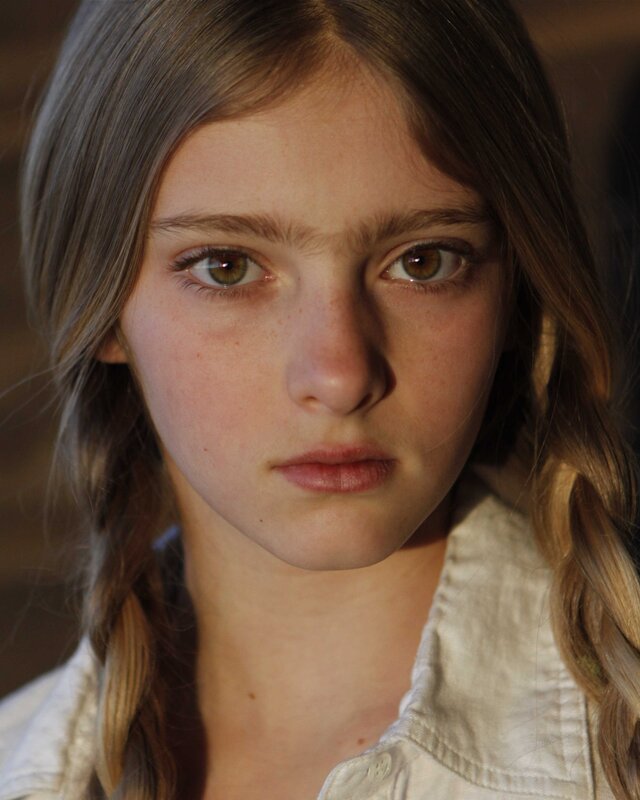 Young Girl with Braids — Brown, Serious