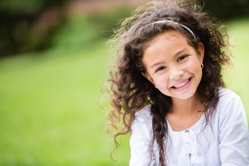 Young Girl with Curly Hair — Green, Happy