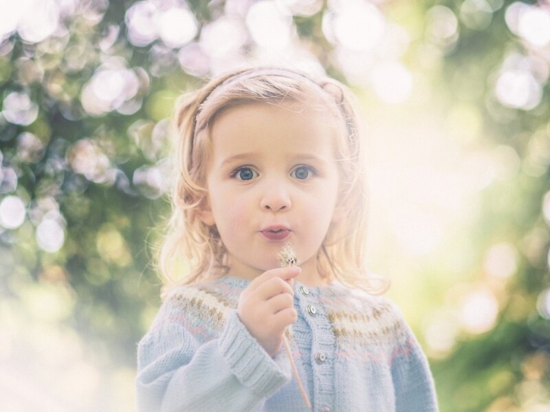 Young Girl with Dandelion — Blue