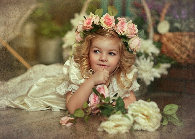 Young Girl with Flower Crown — Pink, Serene