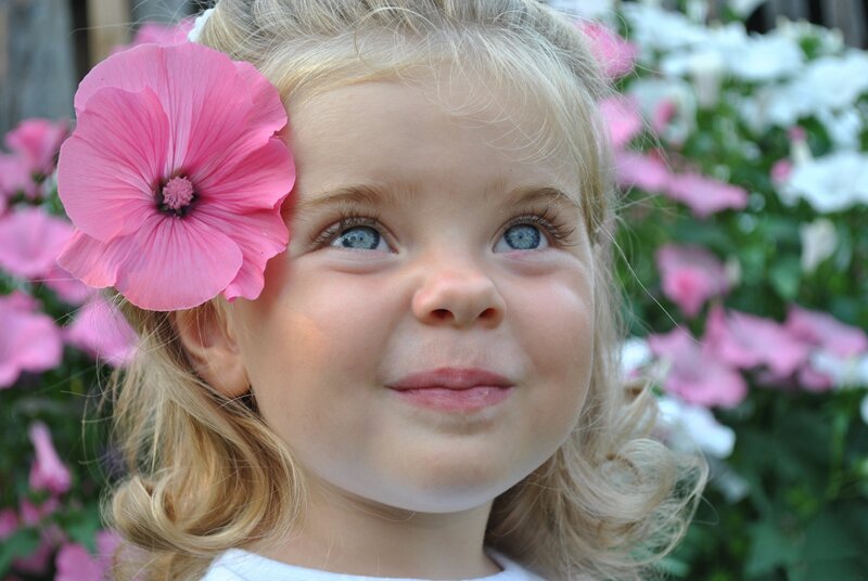 Young Girl with Flower — Pink, Serene