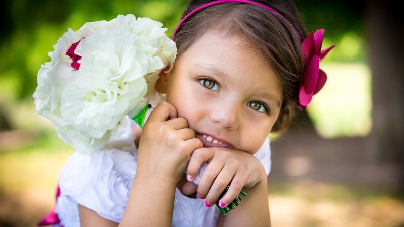 Young Girl with Flower — White
