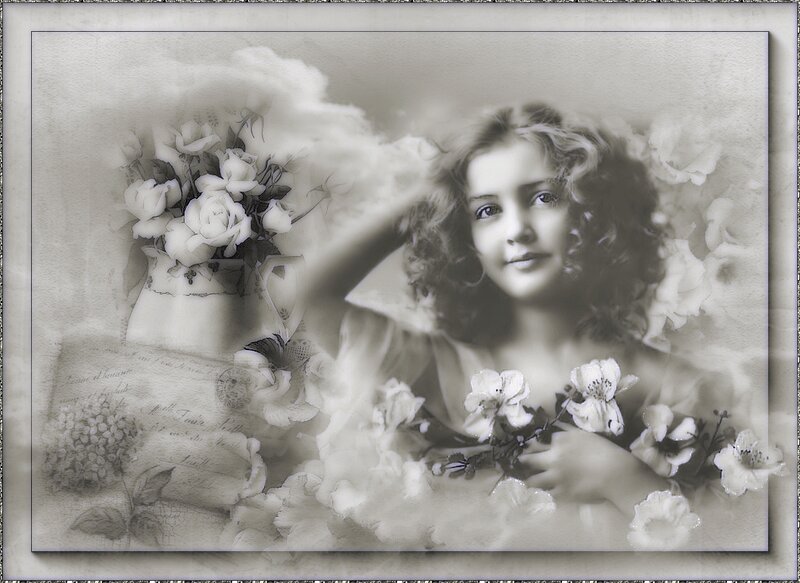 Young Girl with Flowers — Black