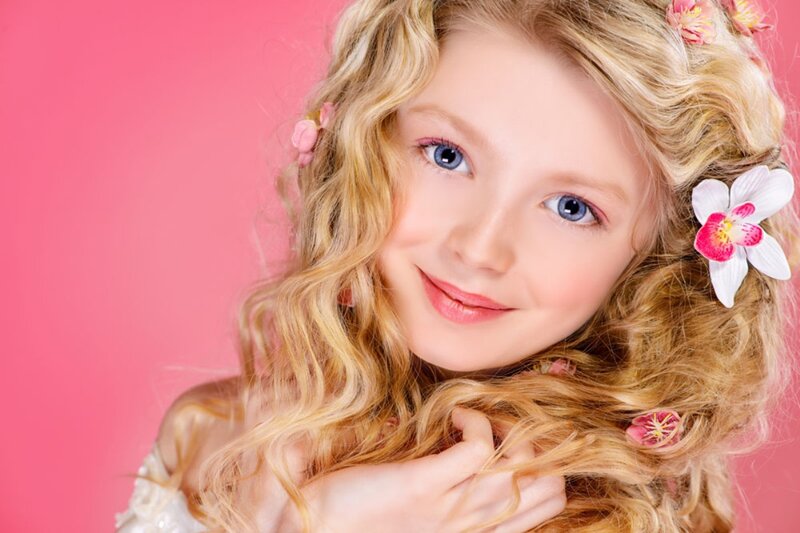 Young Girl with Flowers — Pink, Cheerful, Photograph