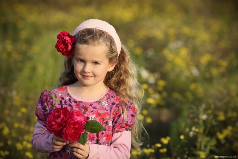 Young Girl with Flowers — Pink, Serene, Afternoon