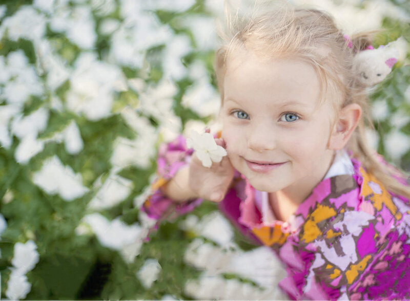 Young Girl with Flowers — Pink, Serene, Spring, Photograph