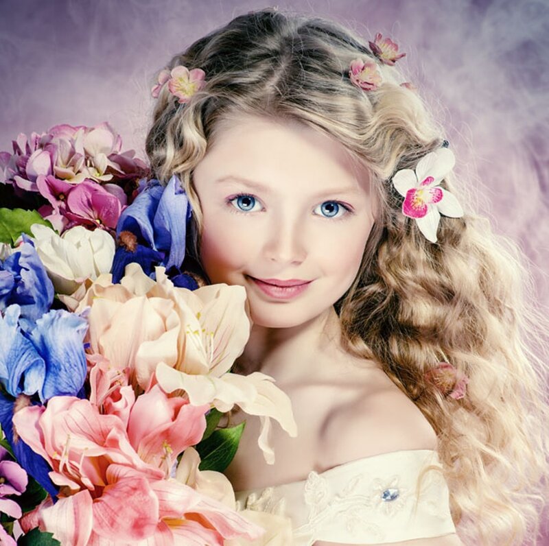Young Girl with Flowers — Purple, Serene