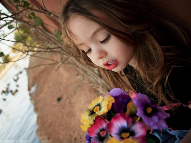 Young Girl with Flowers — Purple