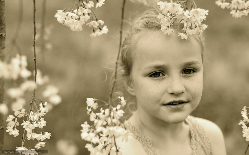 Young Girl with Flowers — Sepia