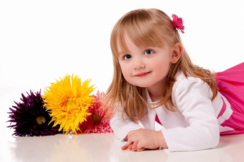 Young Girl with Flowers — White, Calm