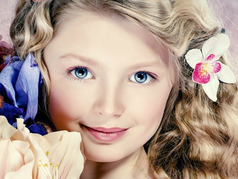 Young Girl with Flowers — White, Serene