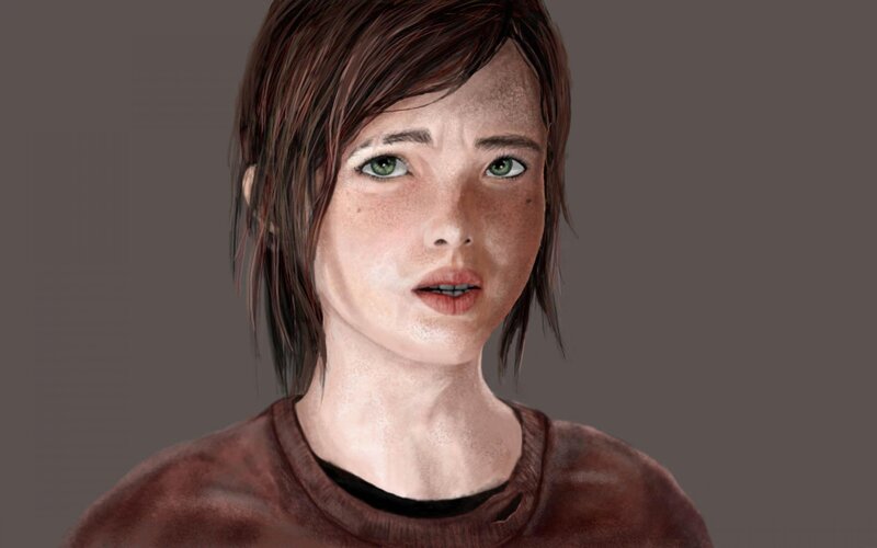 Young Girl with Green Eyes — Brown, Neutral, Digital Art