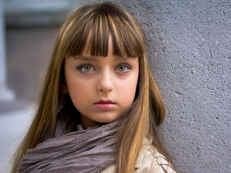 Young Girl with Green Eyes — Brown, Neutral, Photograph