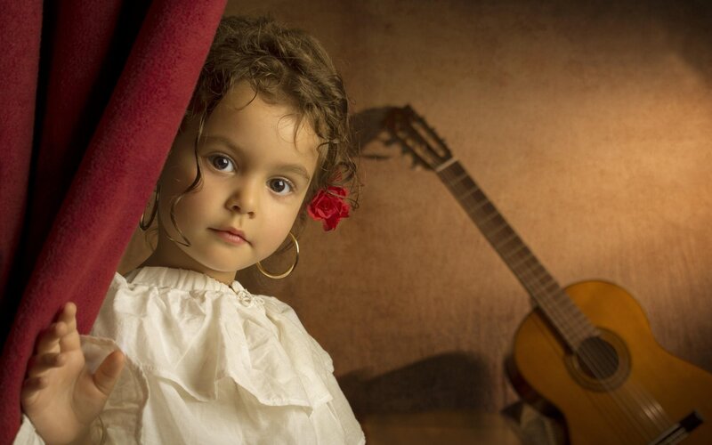 Young Girl with Guitar — White