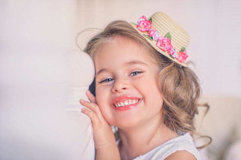 Young Girl with Hat — White