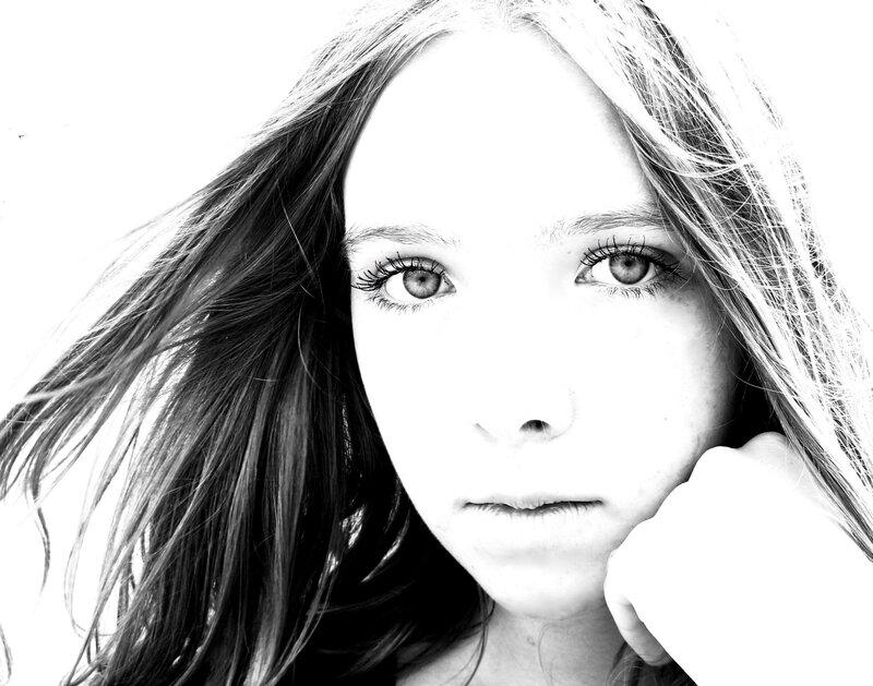 Young Girl with Long Hair — Black, Dramatic