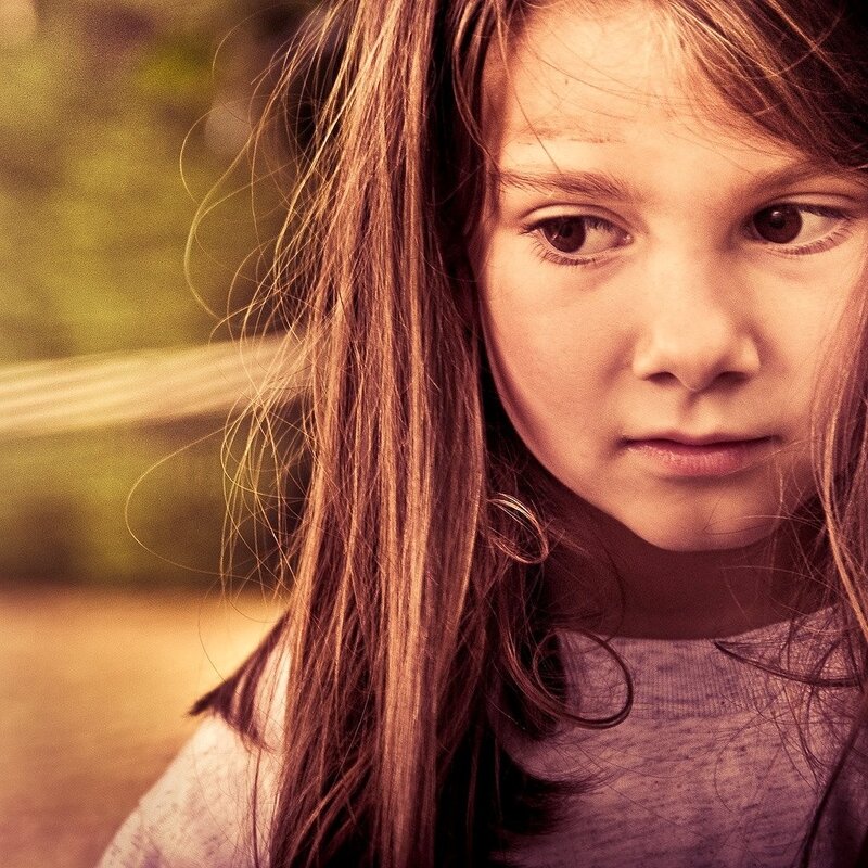 Young Girl with Long Hair — Brown, Contemplative, Afternoon