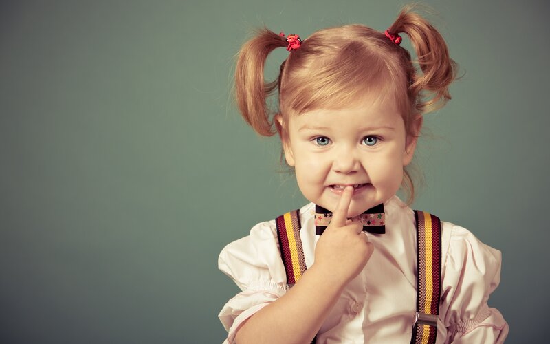 Young Girl with Pigtails — White