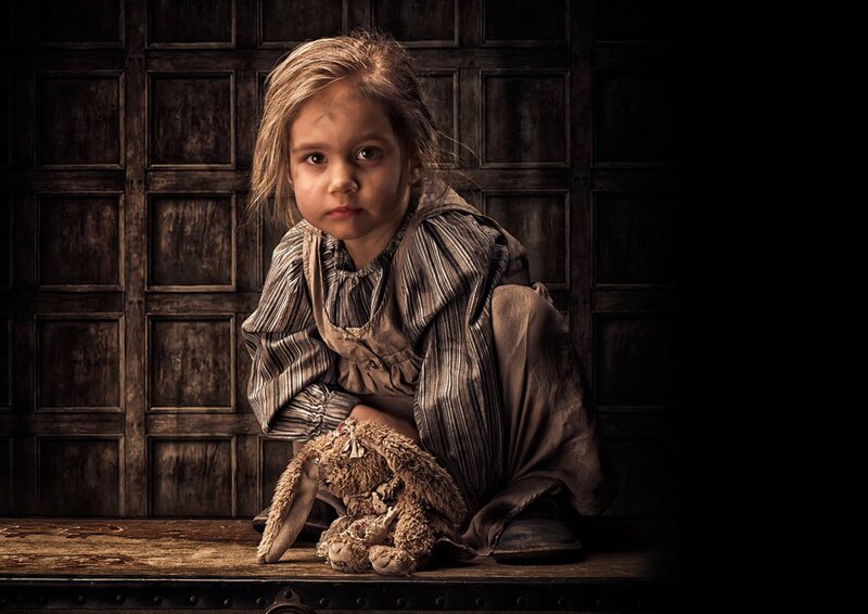 Young Girl with Stuffed Rabbit — Brown
