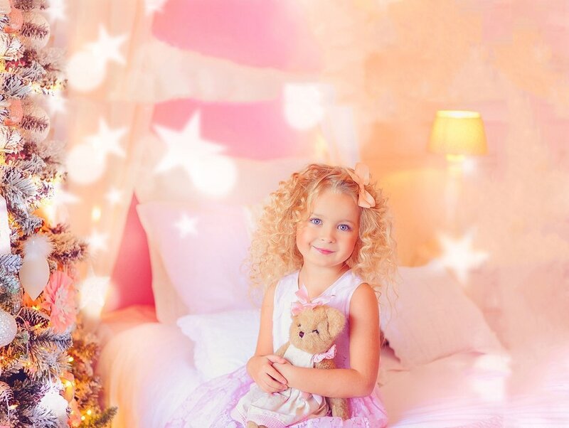 Young Girl with Teddy Bear — Pink, Festive