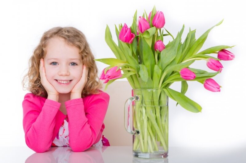 Young Girl with Tulips