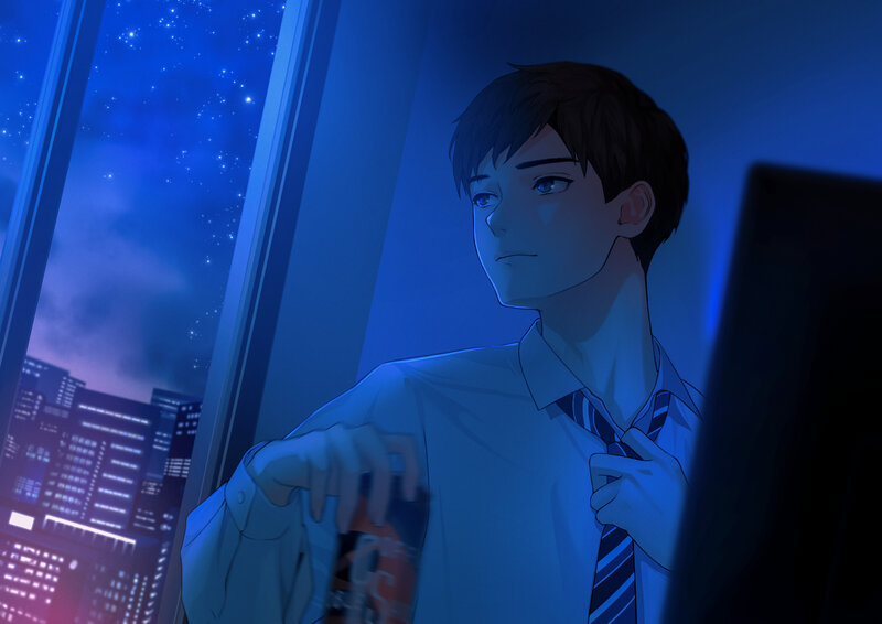 Young Man Adjusting Tie