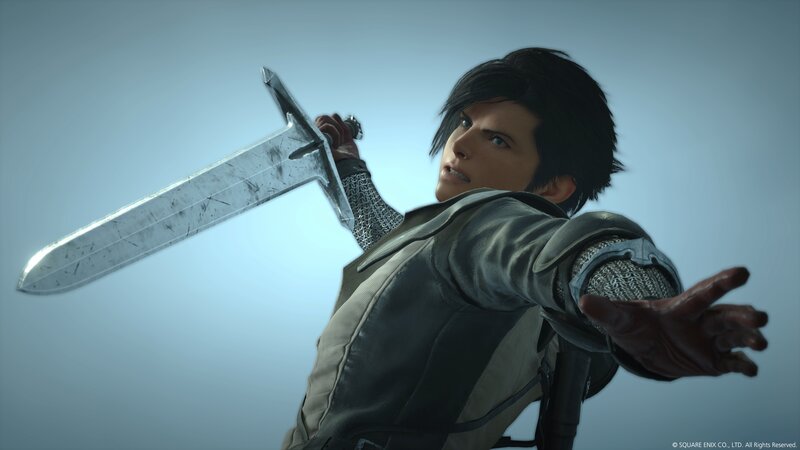 Young Man Holding Sword — Gray